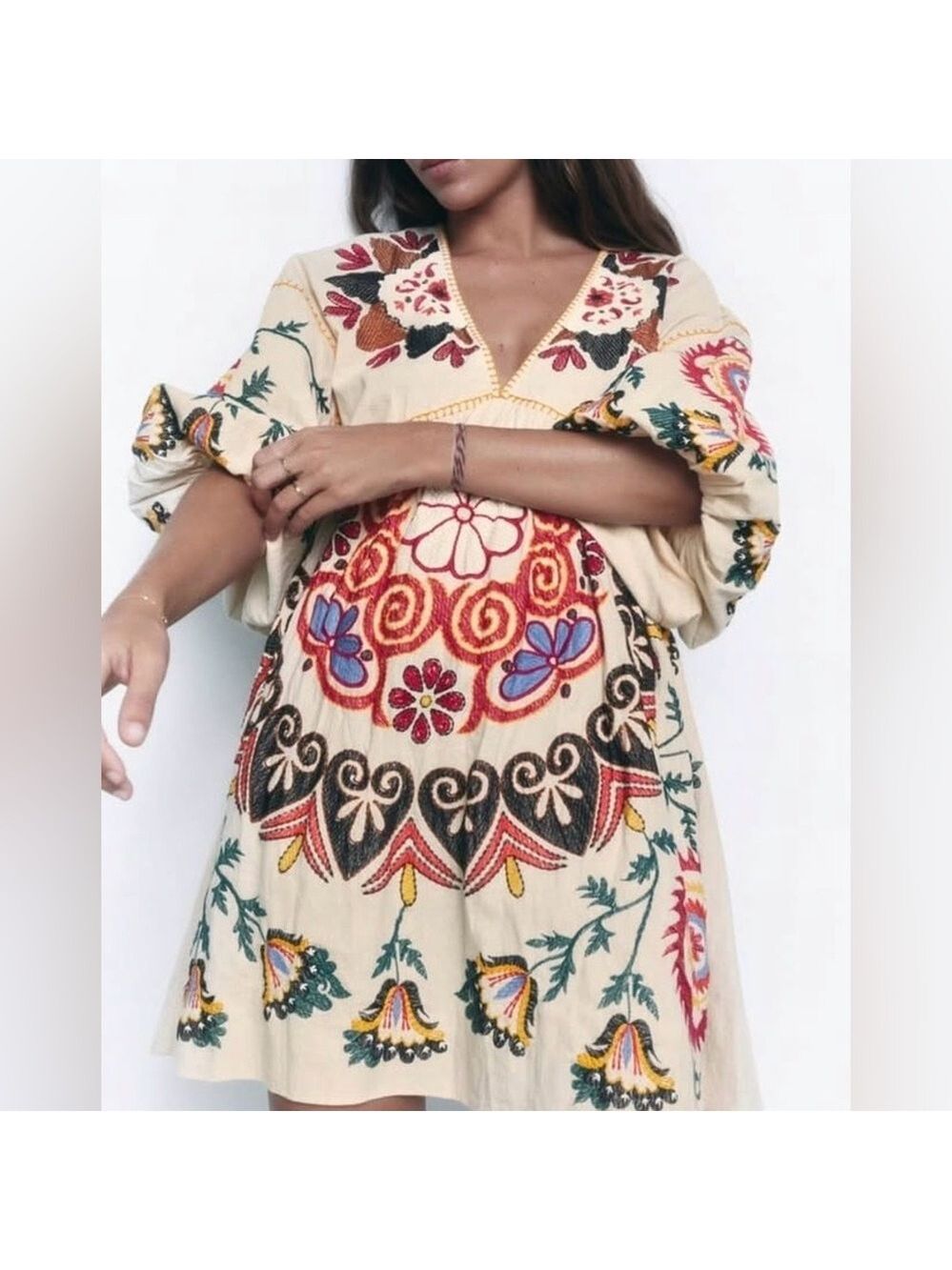 Zara linen blend floral embroidered dress - absolutely stunning / medium